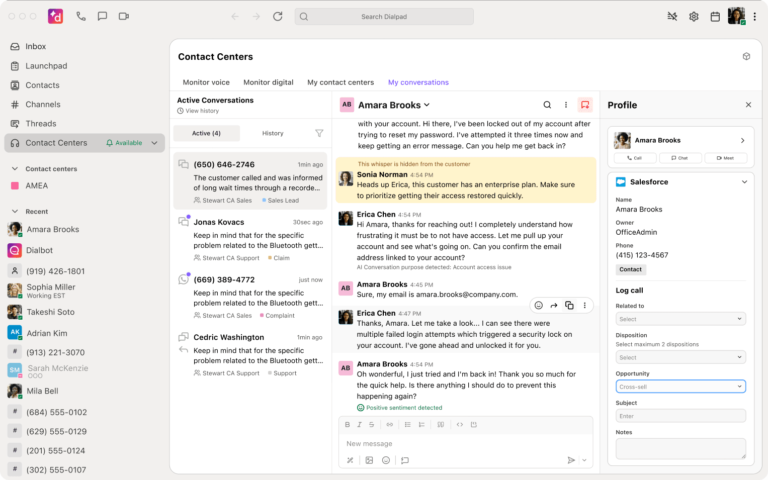 Dialpad Contact Centers conversation view
