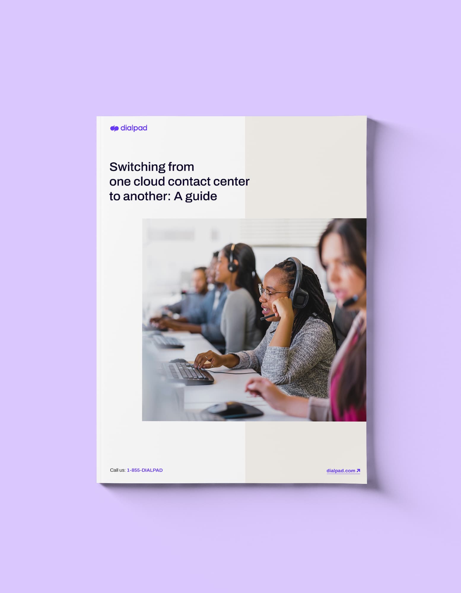 Mockup of a guide titled Switching from one cloud contact centre to another