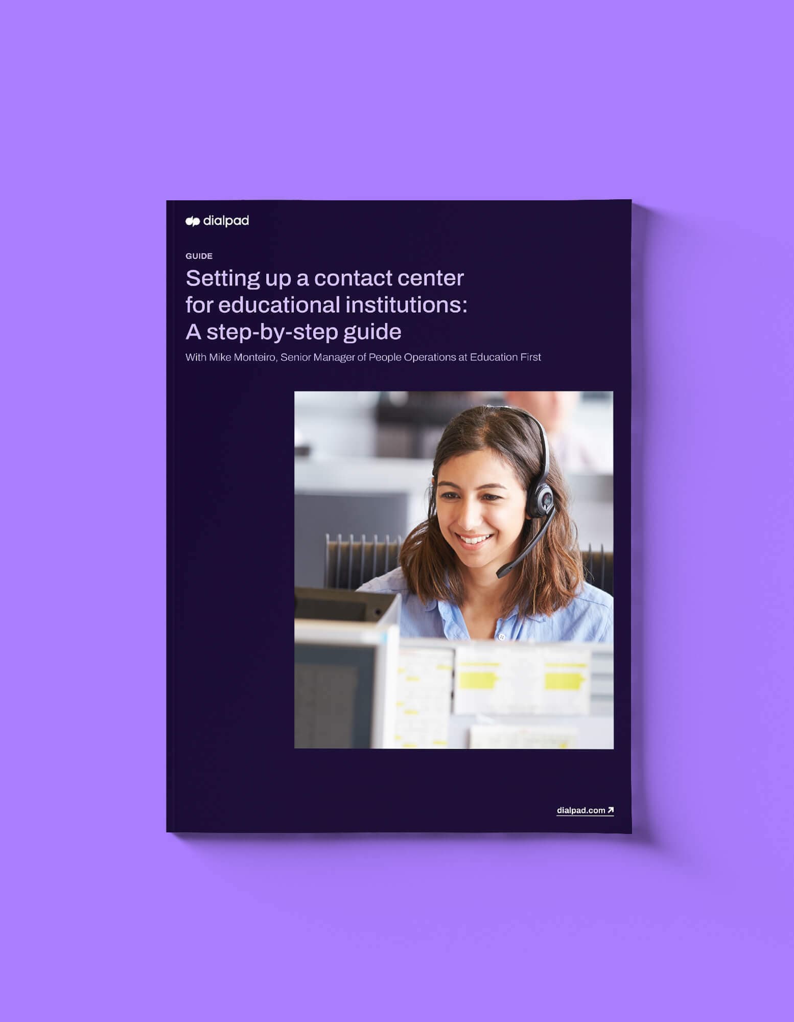 Mockup of a guide titled Setting up a contact centre for educational institutions