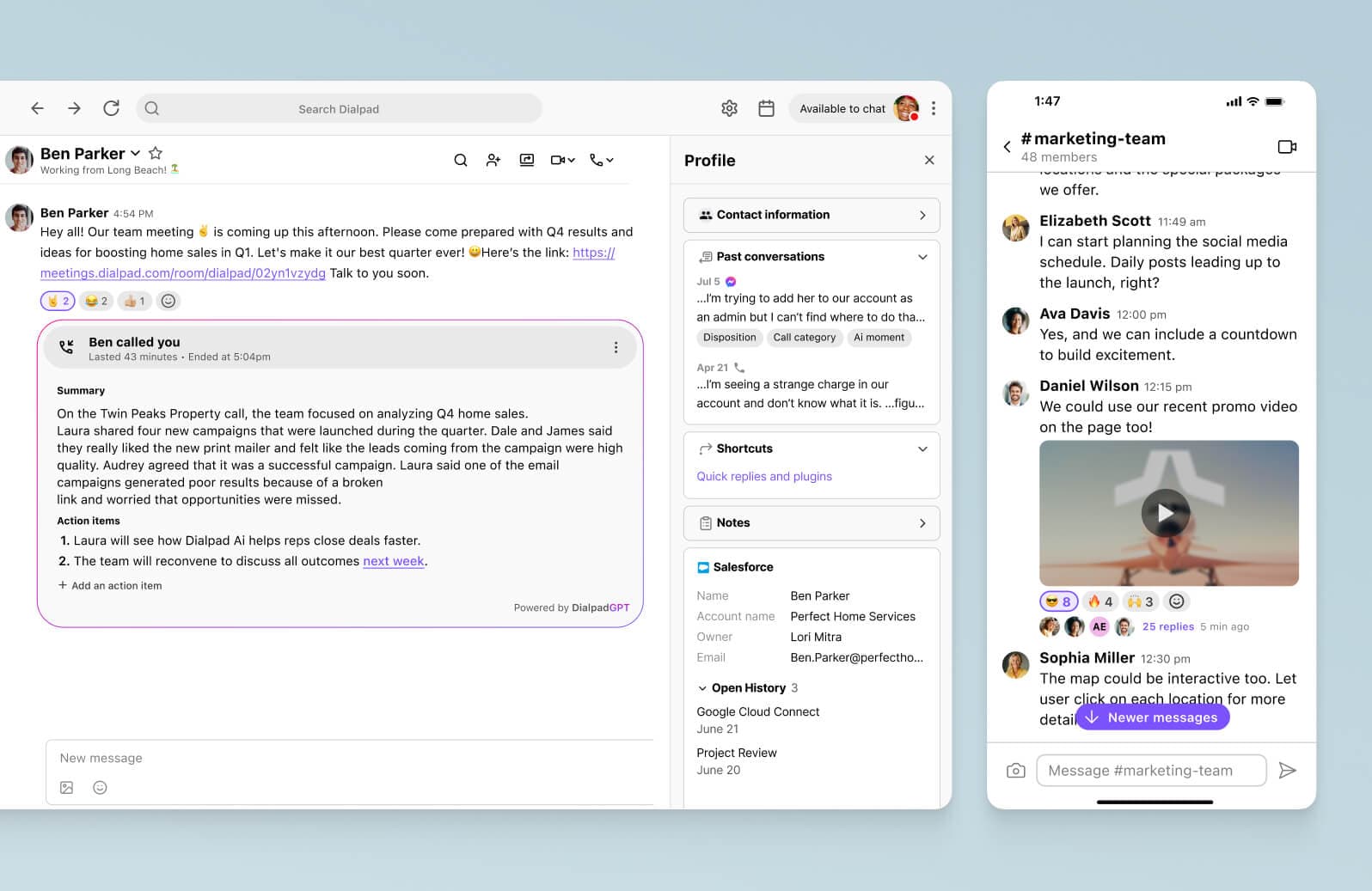 Sending an SMS text message from Dialpad's desktop app.