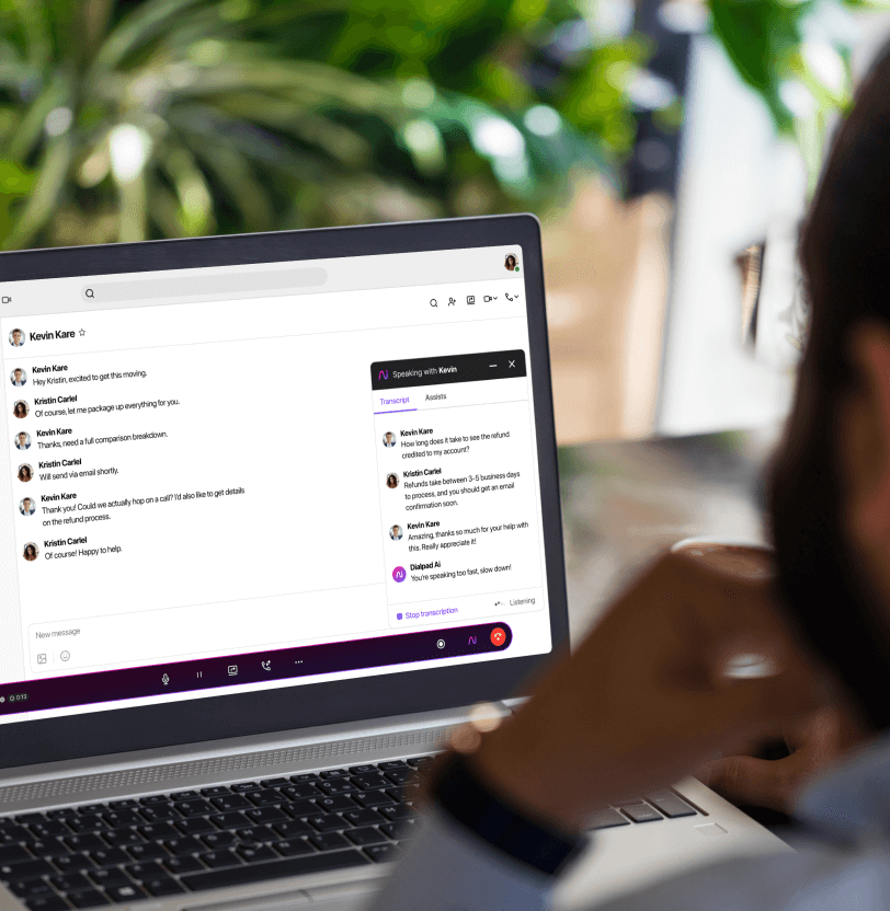 Capture d'écran de Dialpad Ai transcrivant un appel téléphonique en temps réel