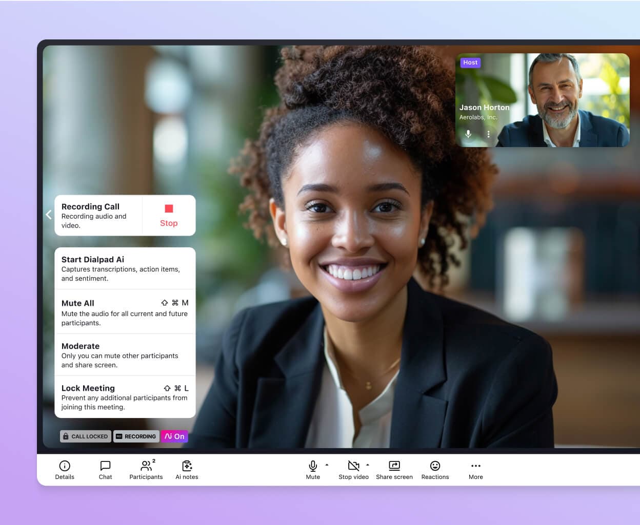 Screenshot of recording a video call in Dialpad