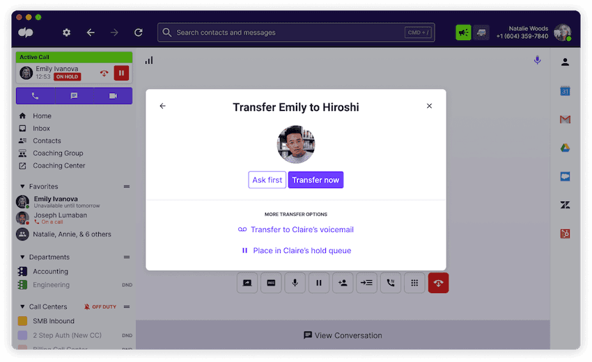 Transferring a call in dialpad blog size