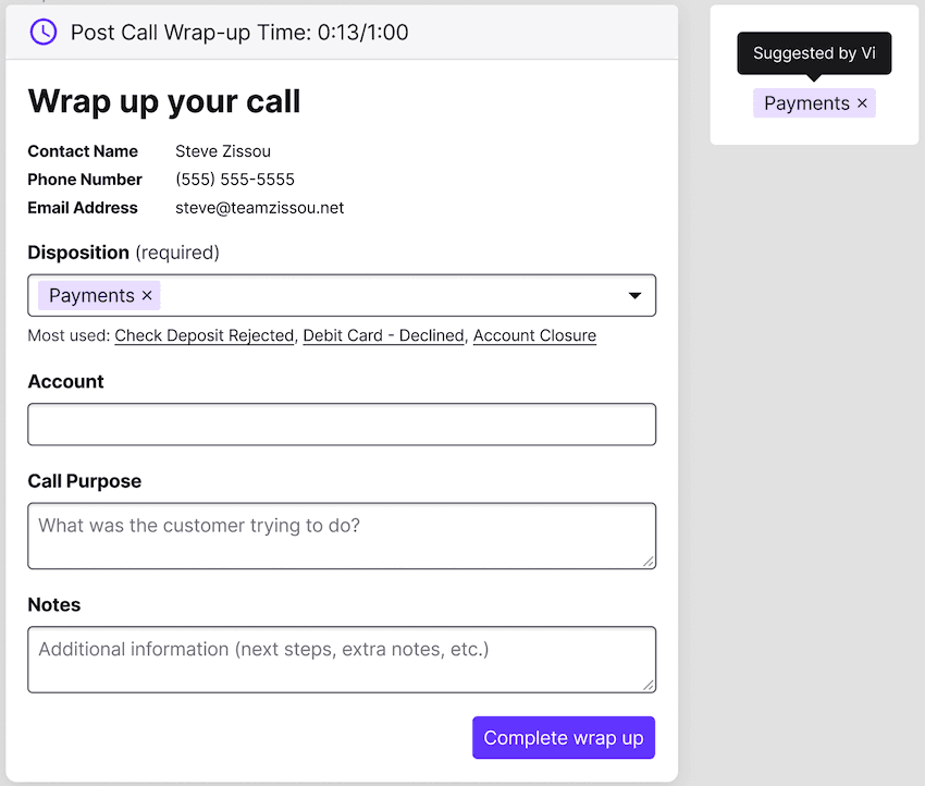 Post call wrap up screen in dialpad blog size