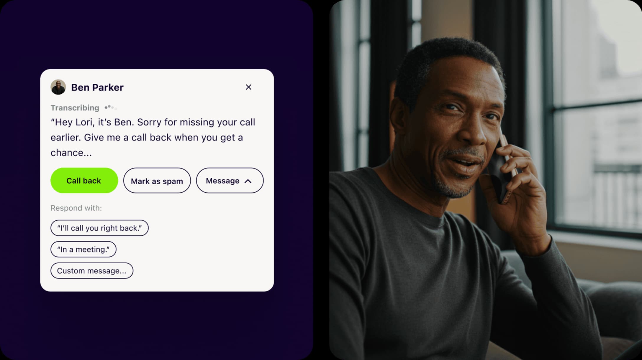 Real-time voicemail transcription feature in Dialpad PBX phone system for business message management