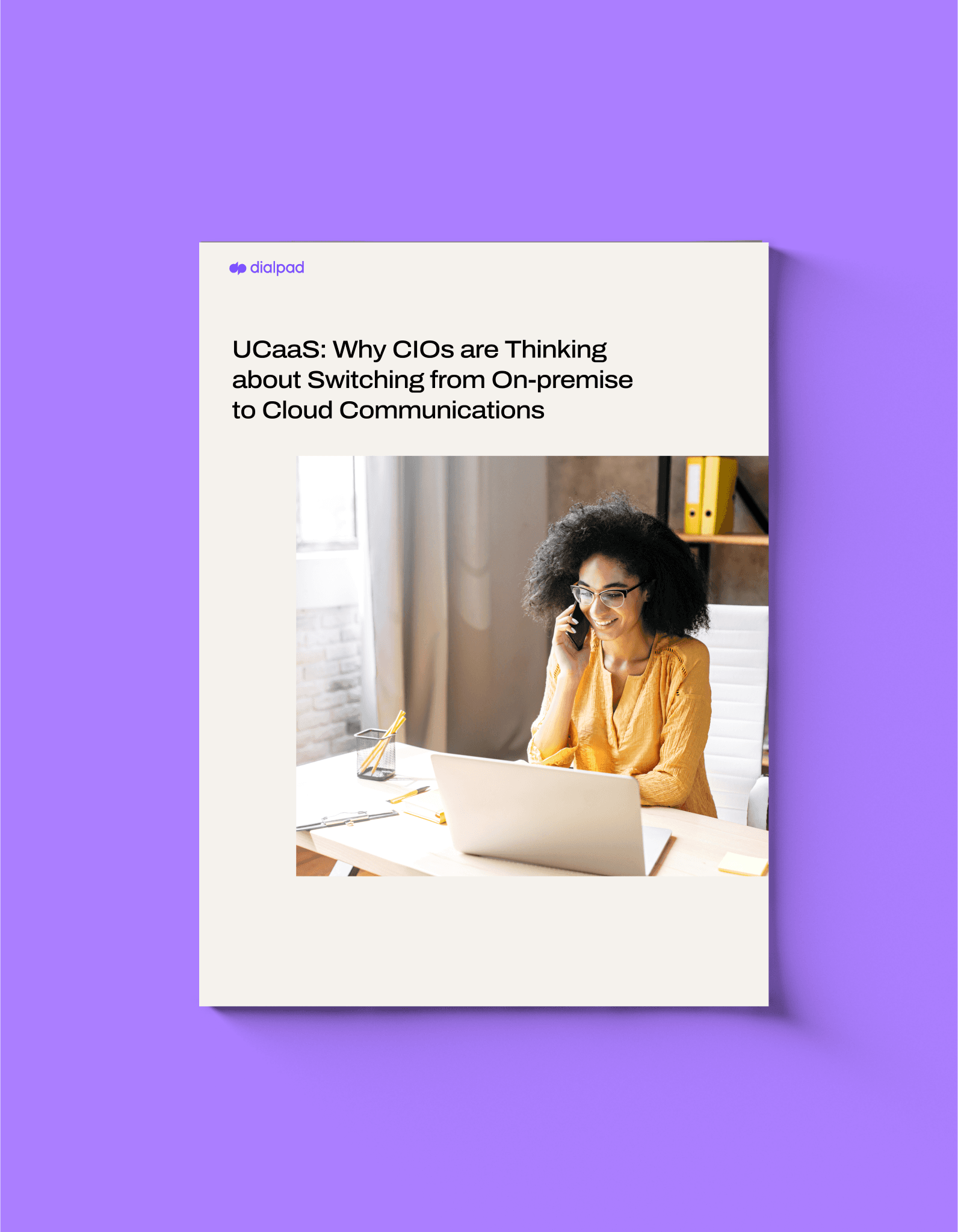 Mockup of a whitepaper titled UCAAS Why CIOs are thinking about switching from on premise to Cloud communication