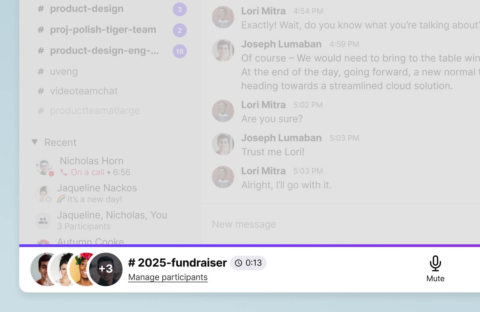 Screenshot of Dialpad’s Discord-esque Sidebar feature acting as a temporary audio chat room