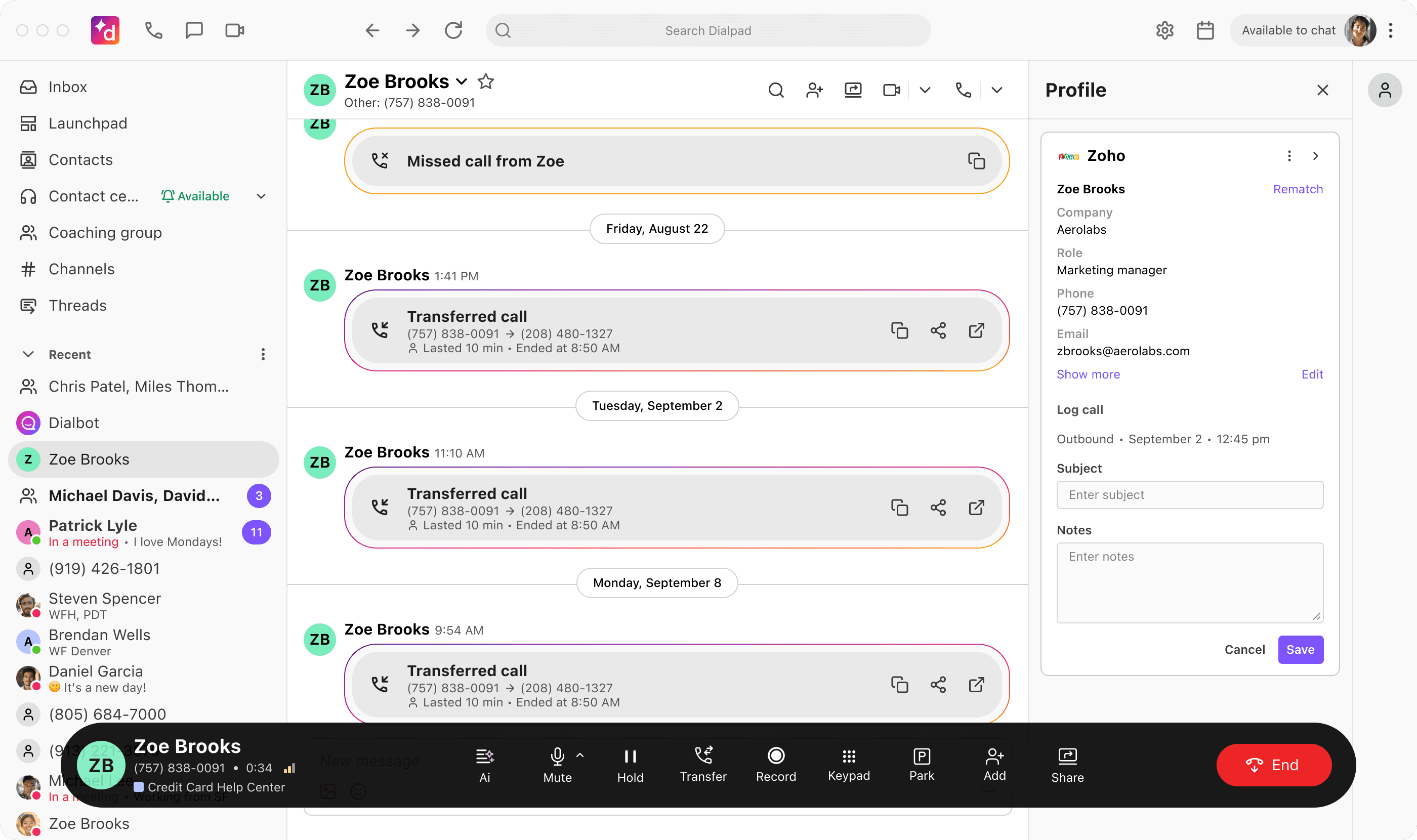 zoho - log call zoho - log call