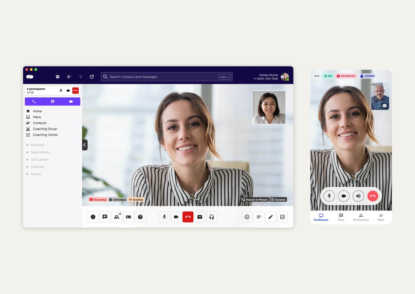 Screenshot of a video conference happening in Dialpad's desktop and mobile app.