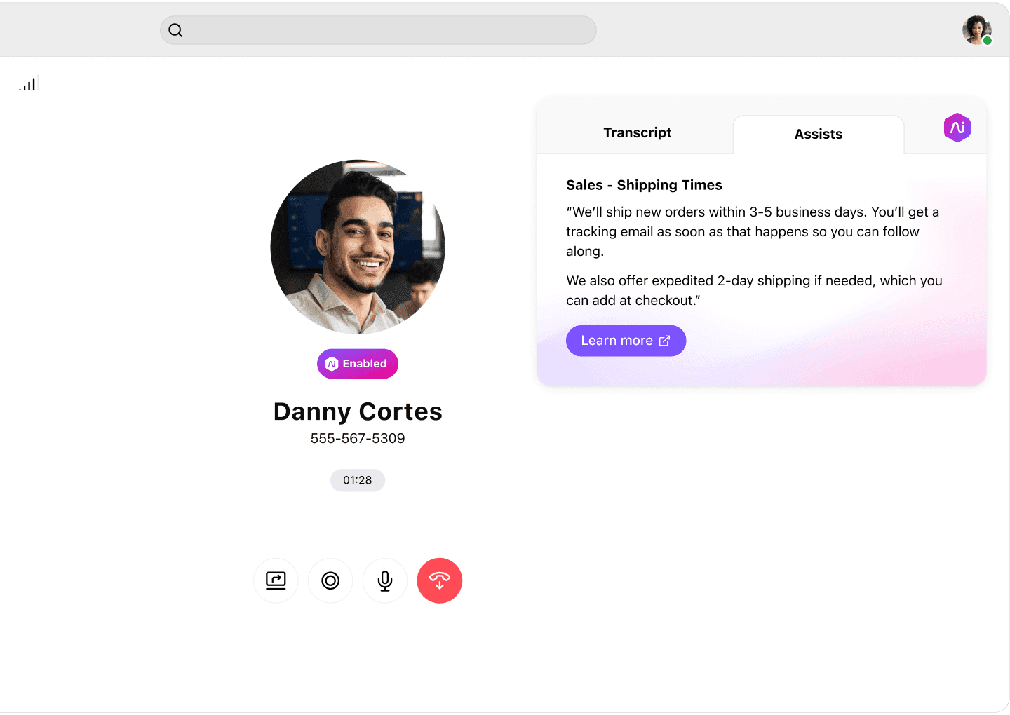 Customer engagement ai sales user interface with agent assist