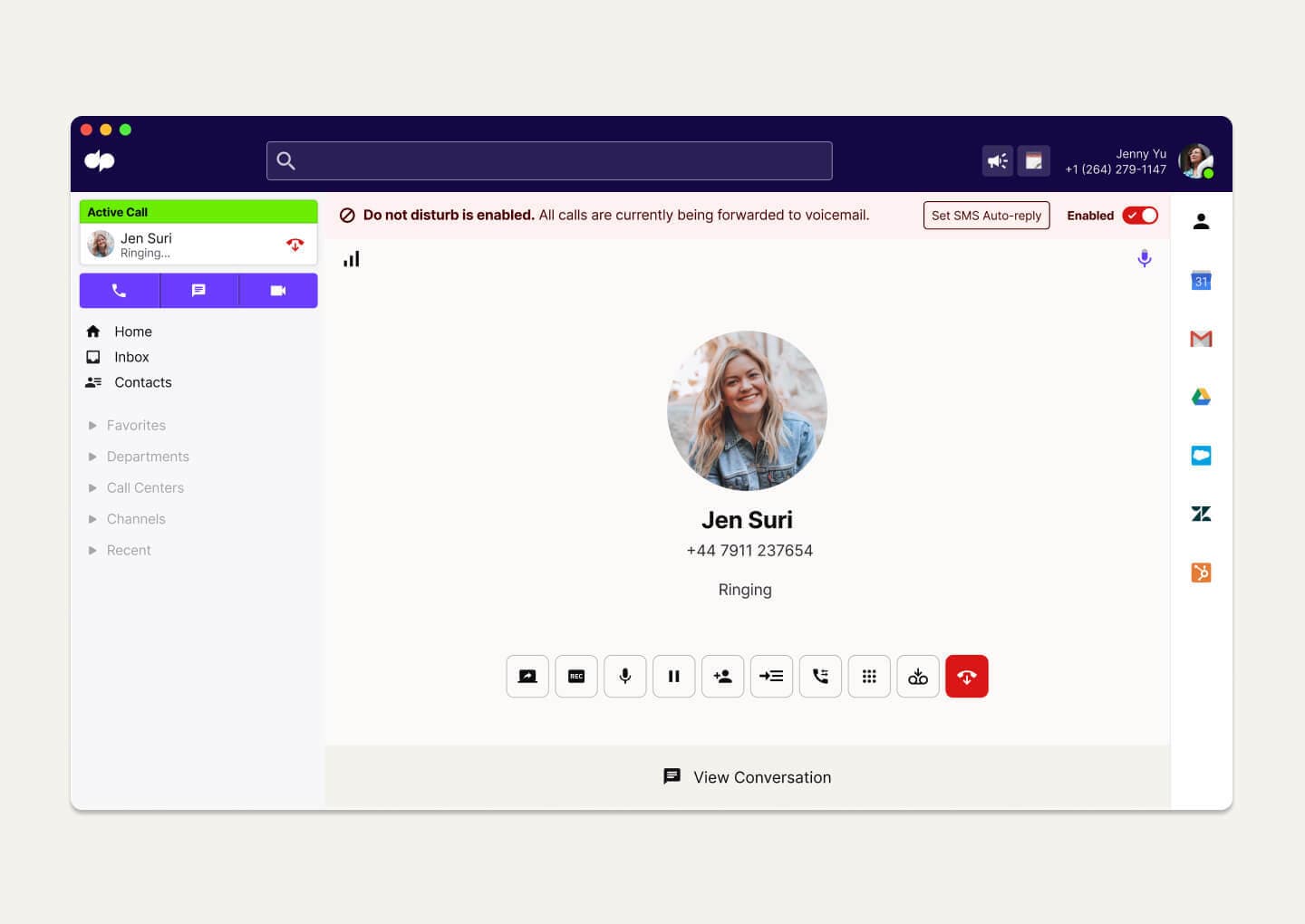 Dialpad's Do Not Disturb feature blocking a call