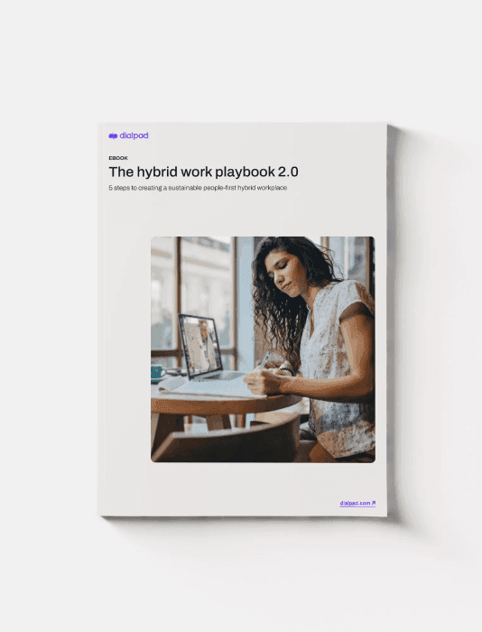 Mockup of an ebook titled The Hybrid Work Playbook 2.0