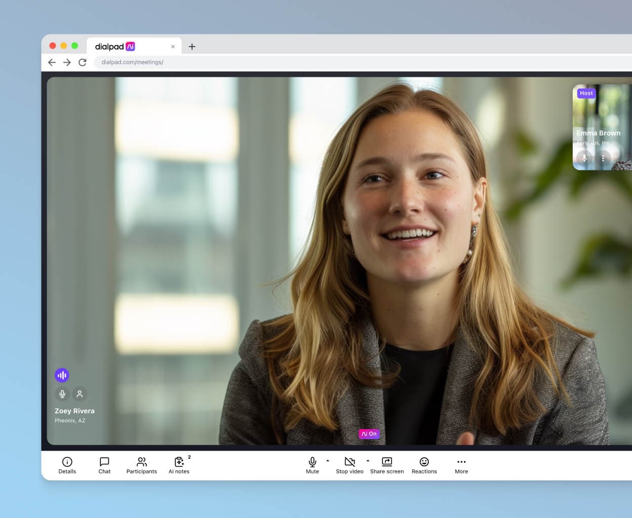 Screenshot of an in-meeting chat on a video call using Dialpad's communications platform