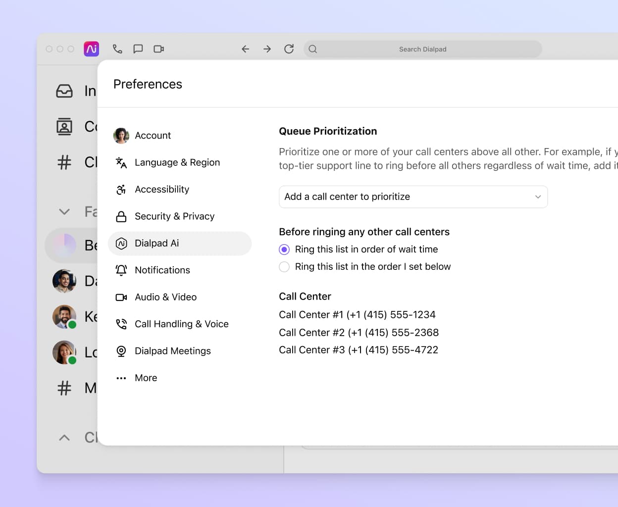 Screenshot of setting up priority call queues for VIP callers in Dialpad