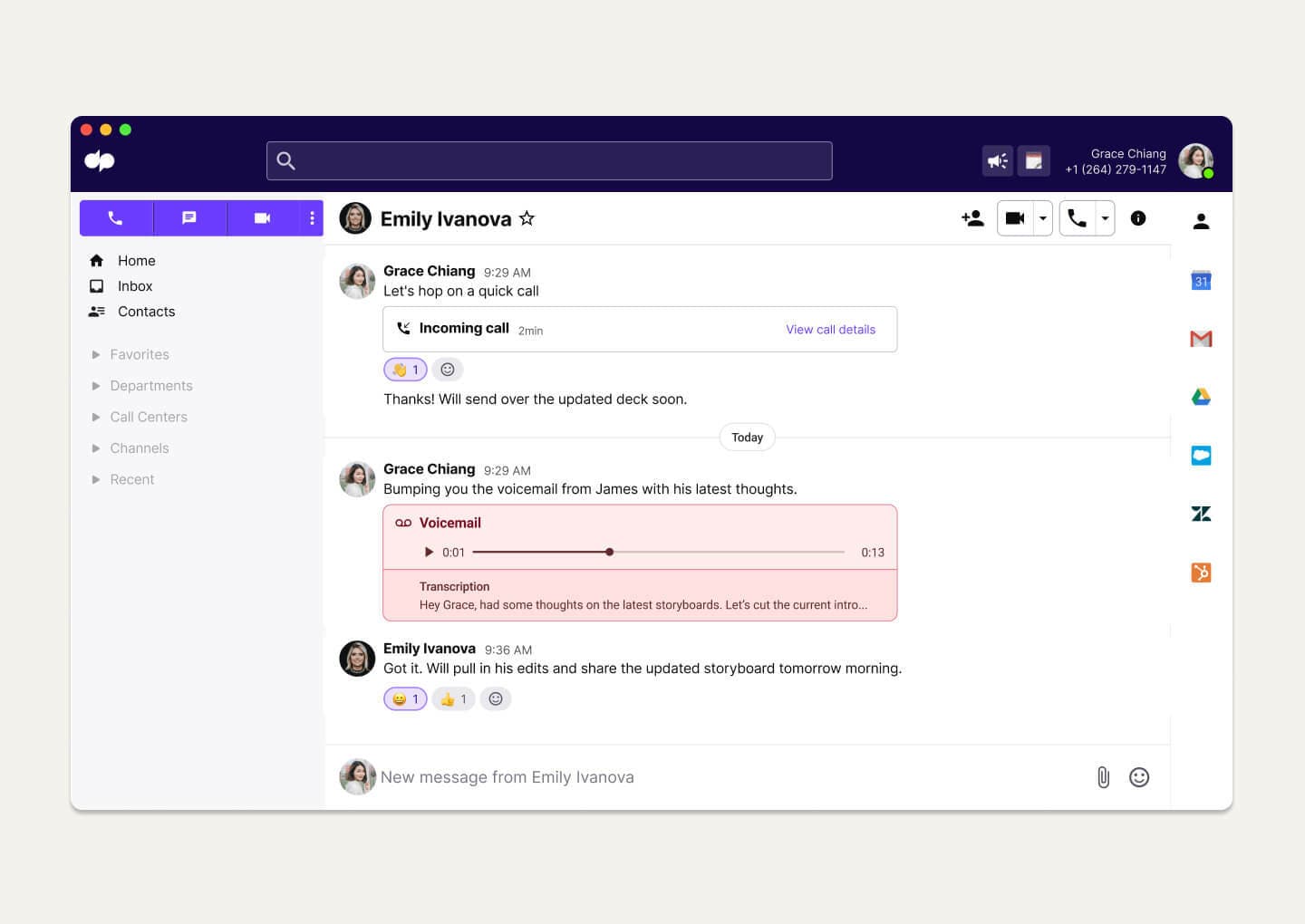 Forwarding a voicemail to a colleague from Dialpad's app