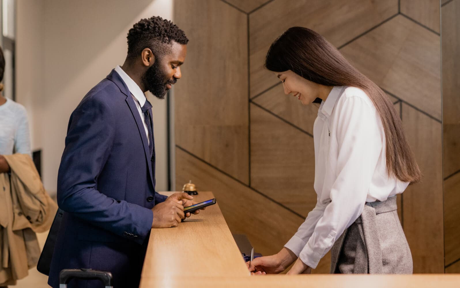 Two people talking