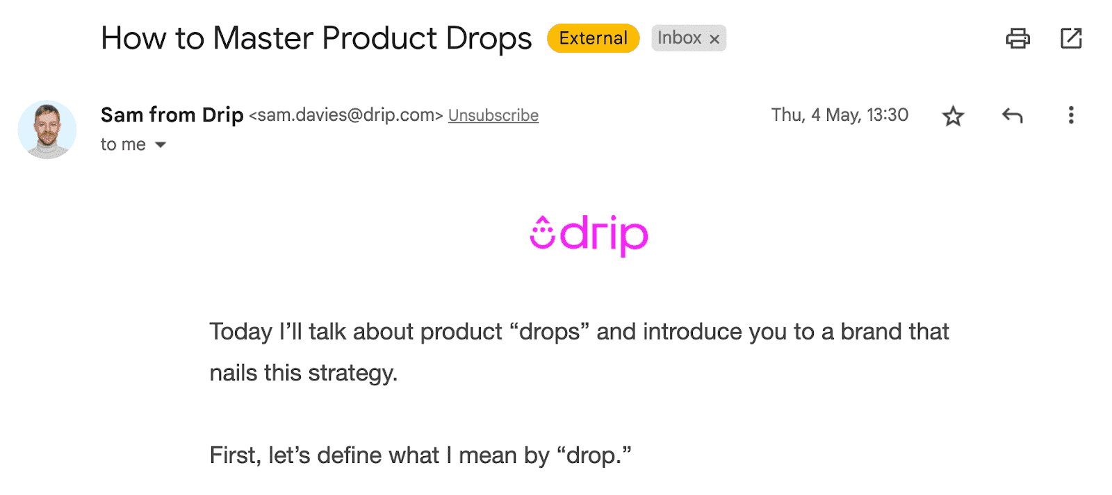Drip email about product drops