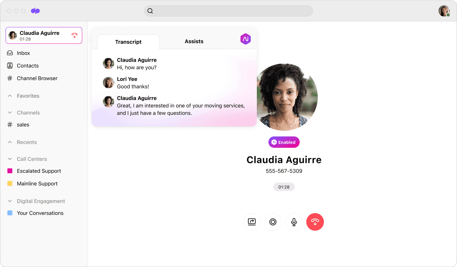 Screenshot of Dialpads real time transcription running during a live call