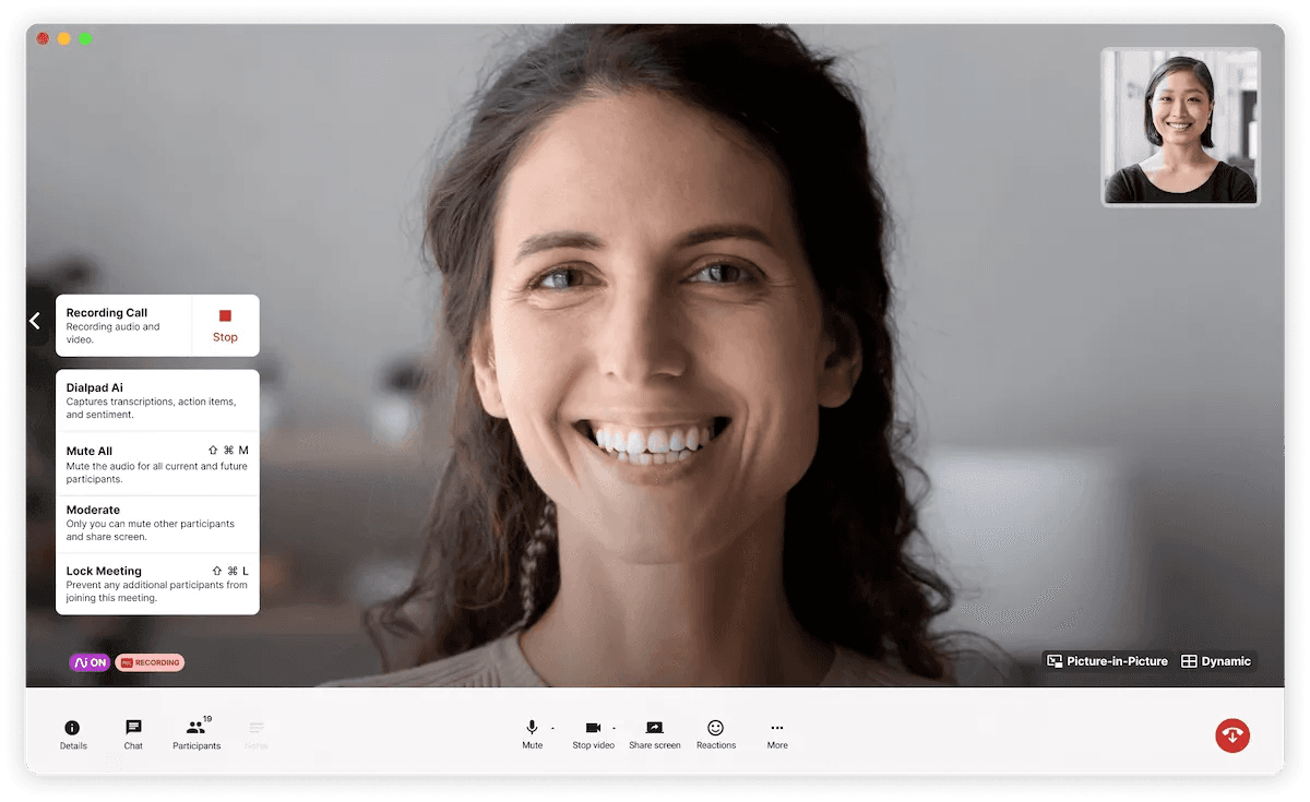 An example of a video call being carried out using Dialpad