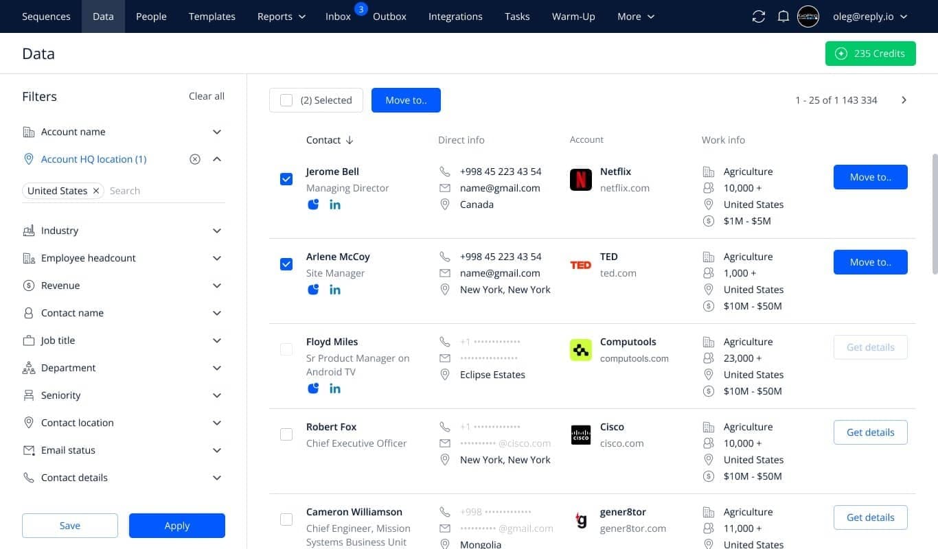 Reply contact database