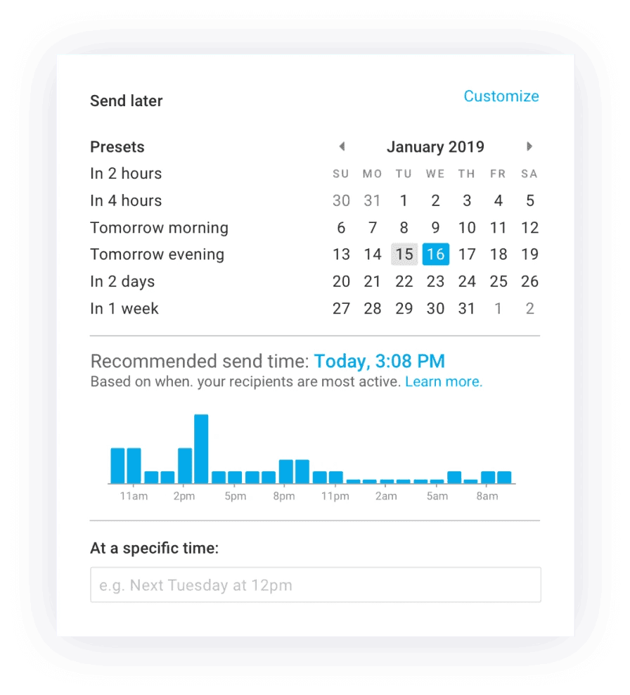 Features send later recommended send times