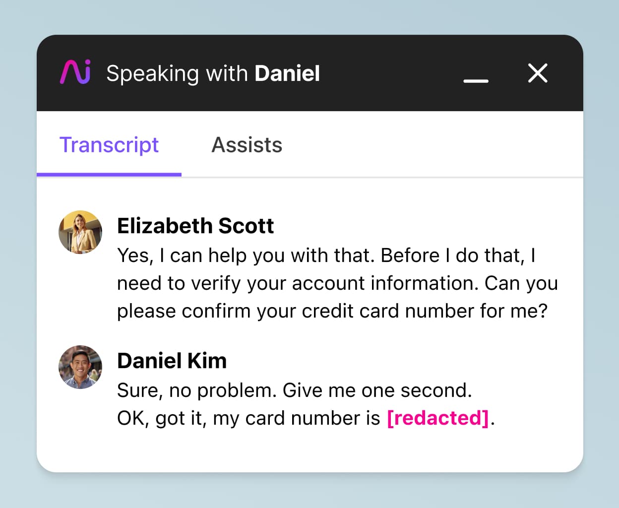 Capture d'écran de Dialpad Ai transcrivant un appel téléphonique en temps réel