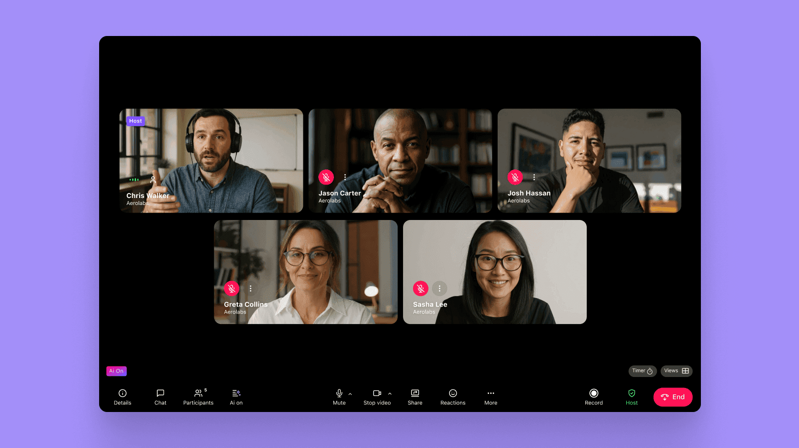 Screenshot of Dialpad's video conferencing feature in grid view, displaying multiple participant video feeds