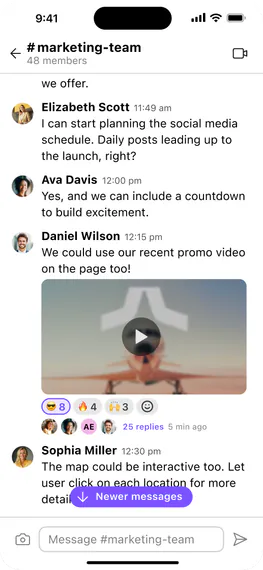 Dialpad mobile app showing the #marketing-team channel