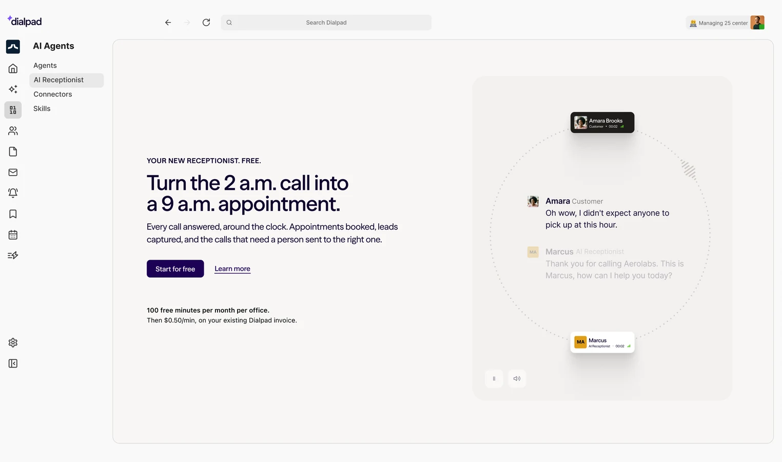 Dialpad AI Receptionist settings: Your front desk, always on